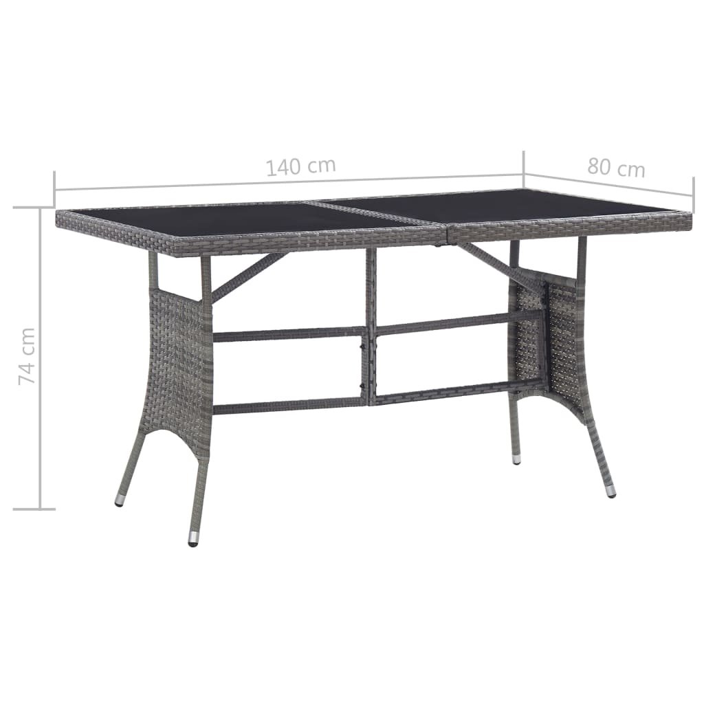 vidaXL Mesa de jardín ratán sintético gris 140x80x74 cm