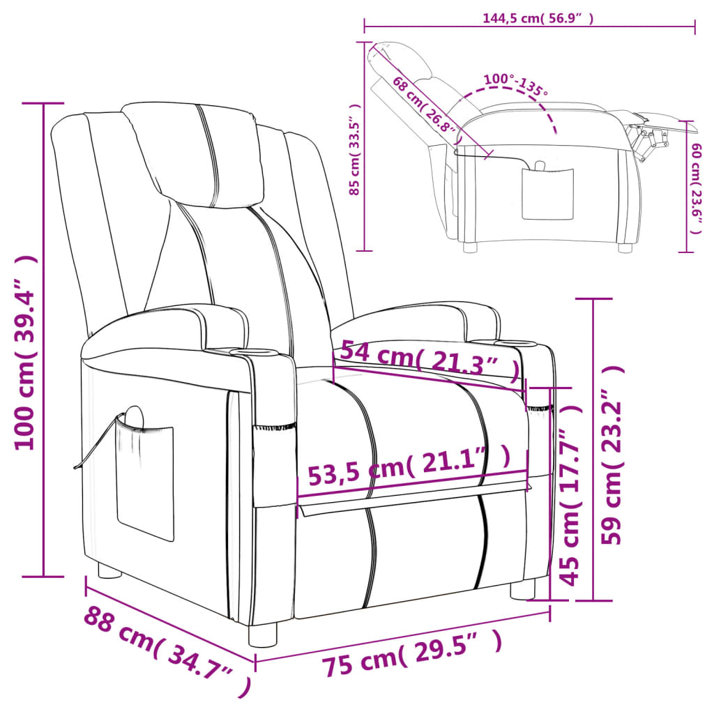 vidaXL Sillón de masaje cuero sintético marrón