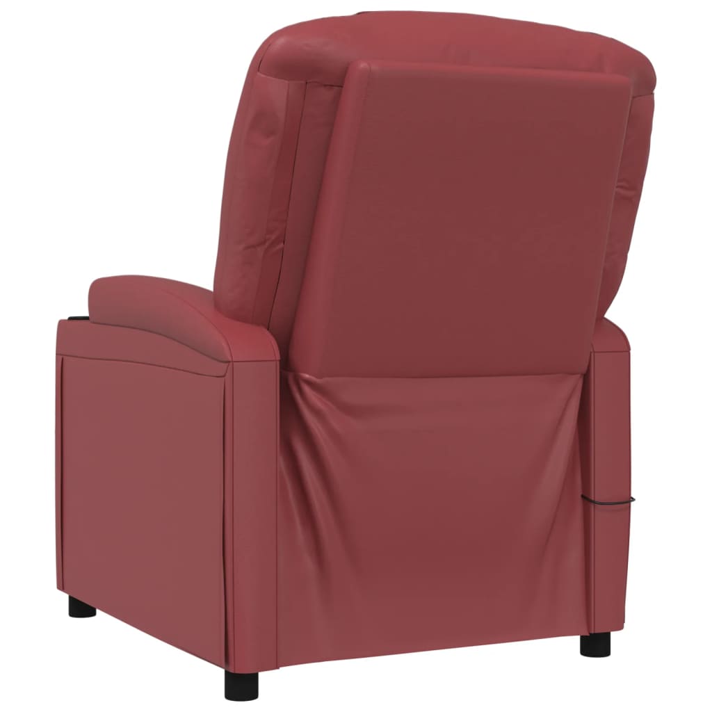 vidaXL Sillón de masaje de cuero sintético rojo tinto