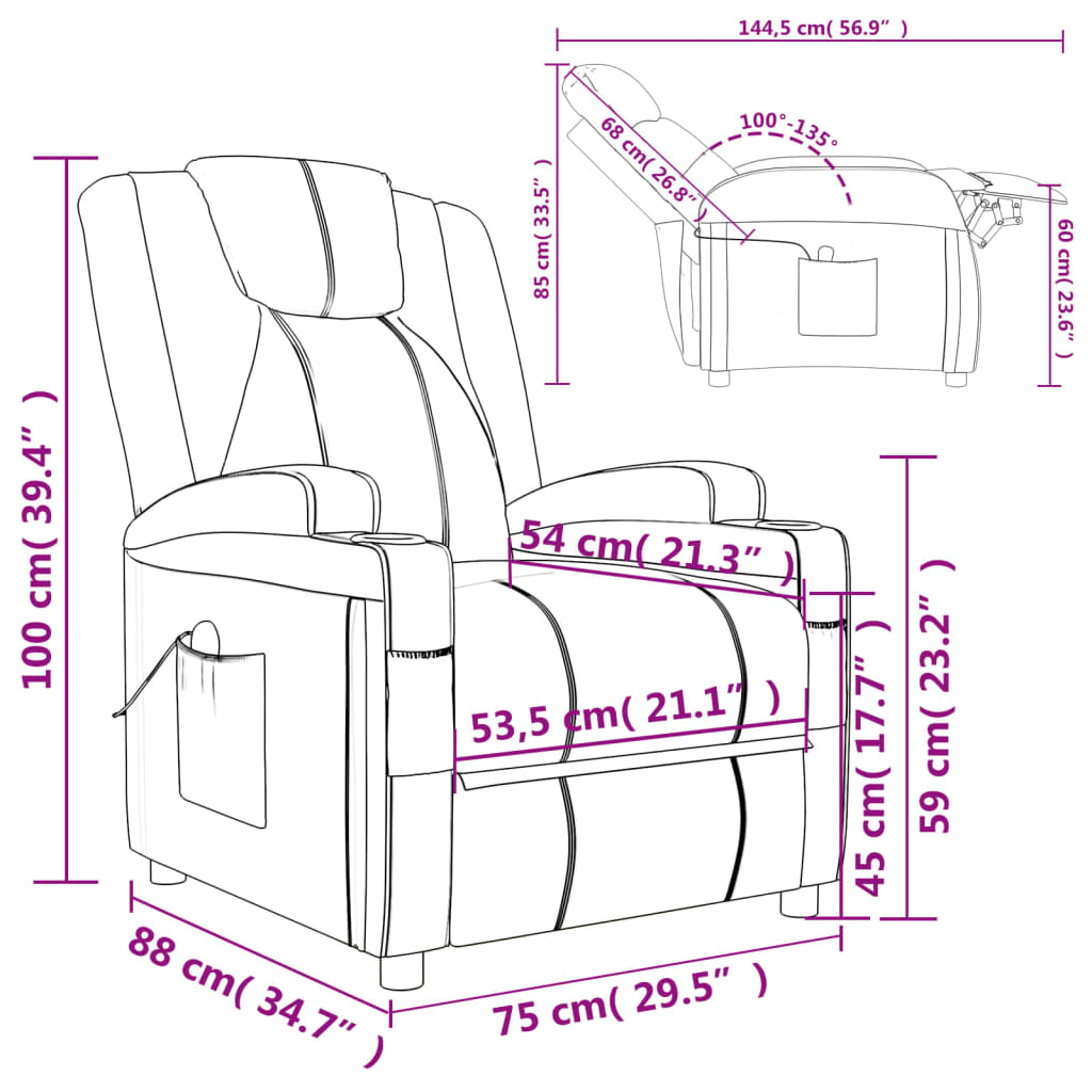 vidaXL Sillón de masaje de cuero sintético color capuchino