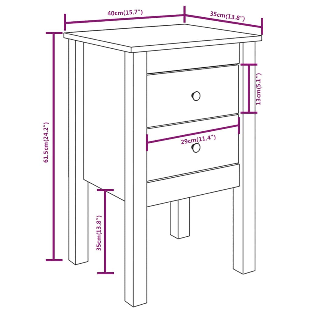 vidaXL Mesitas de noche 2 uds madera maciza de pino 40x35x61,5 cm