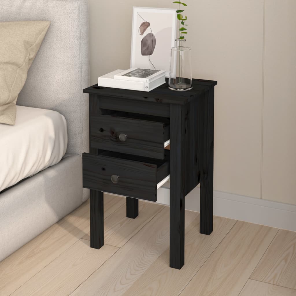 vidaXL Mesita de noche madera maciza de pino negro 40x35x61,5 cm