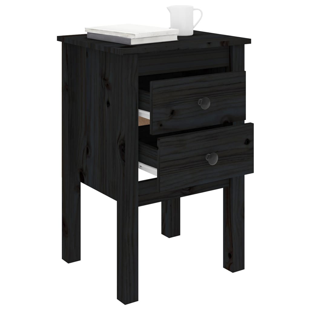 vidaXL Mesita de noche madera maciza de pino negro 40x35x61,5 cm