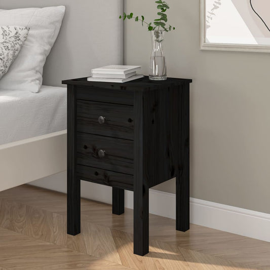 vidaXL Mesita de noche madera maciza de pino negro 40x35x61,5 cm