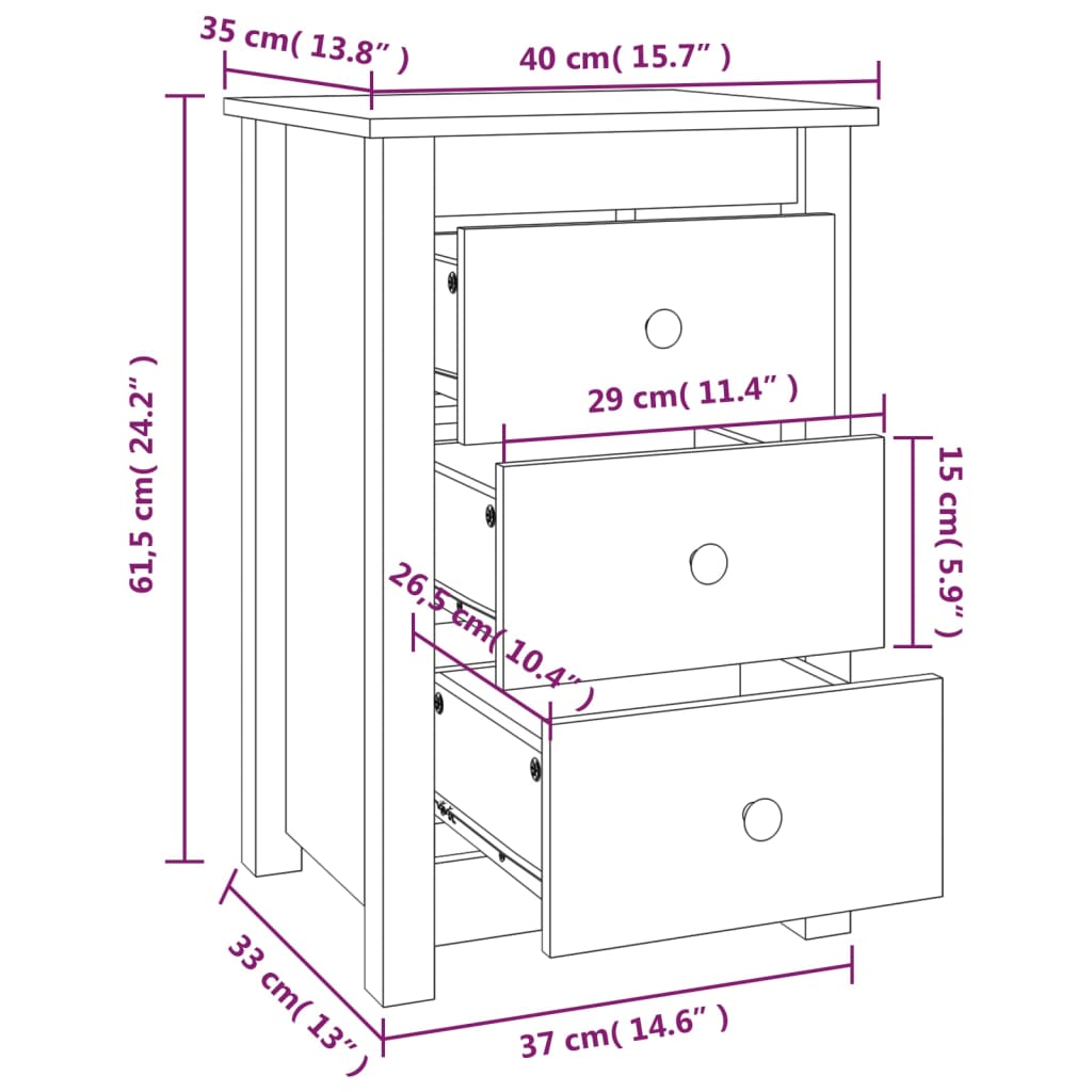 vidaXL Mesita de noche madera maciza de pino blanco 40x35x61,5 cm