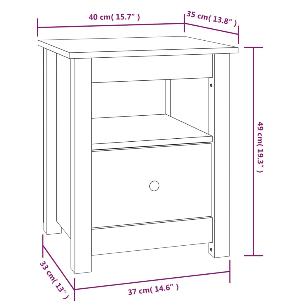 vidaXL Mesita de noche madera maciza de pino blanco 40x35x49 cm