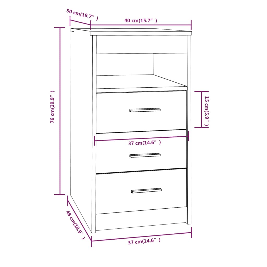 vidaXL Cajonera de madera contrachapada color roble ahumado 40x50x76cm