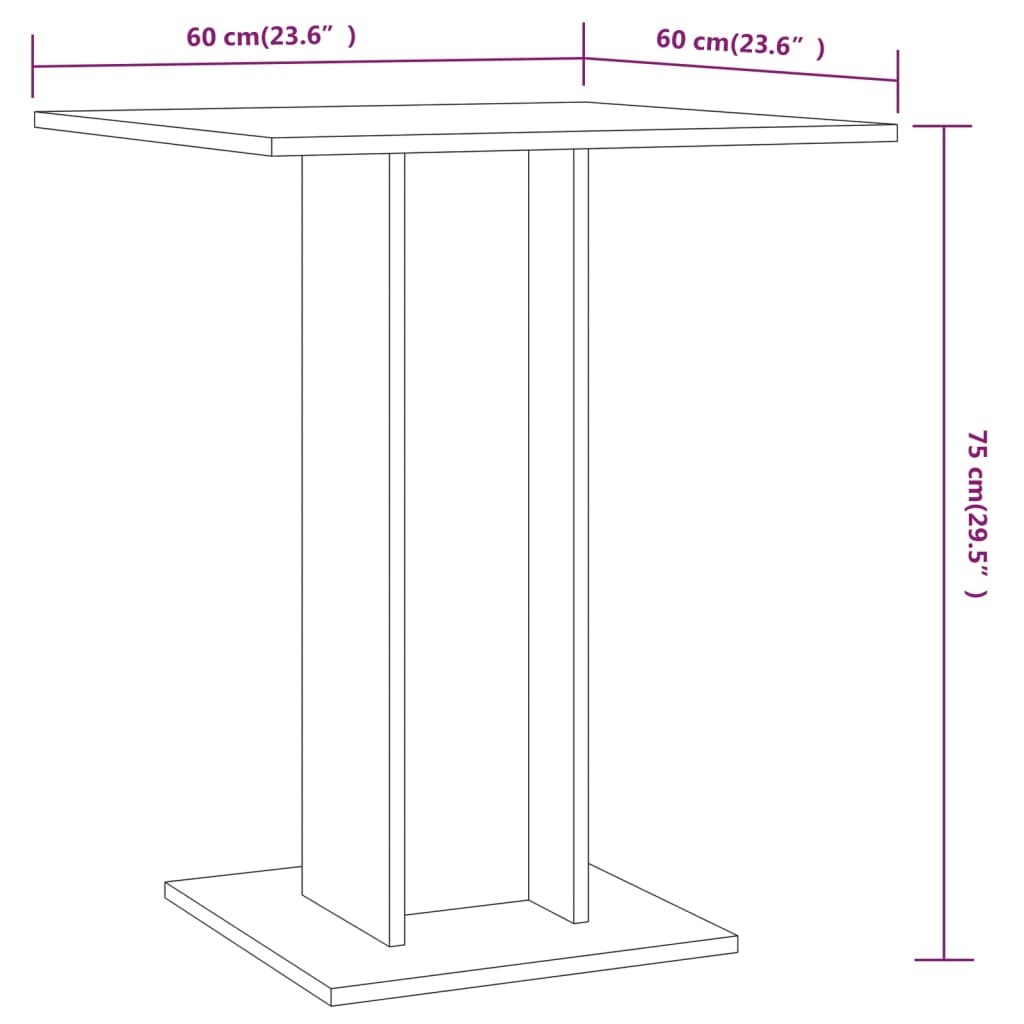 vidaXL Mesa de bistró madera contrachapada roble ahumado 60x60x75 cm