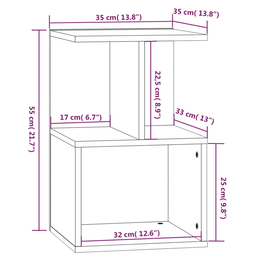 vidaXL Mesita de noche madera contrachapada gris Sonoma 35x35x55 cm