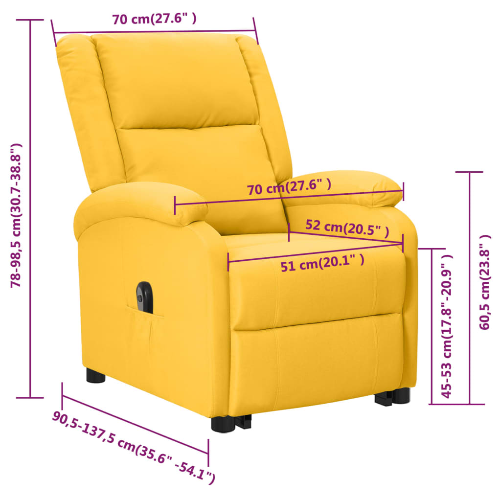 vidaXL Sillón elevable de tela amarillo