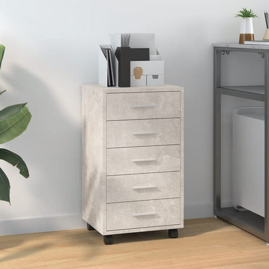 vidaXL Cajonera con ruedas madera contrachapada gris hormigón