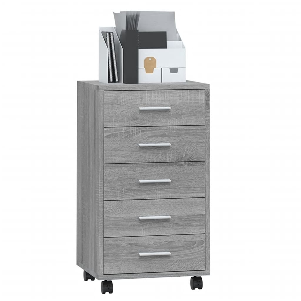 vidaXL Cajonera con ruedas madera contrachapada gris Sonoma