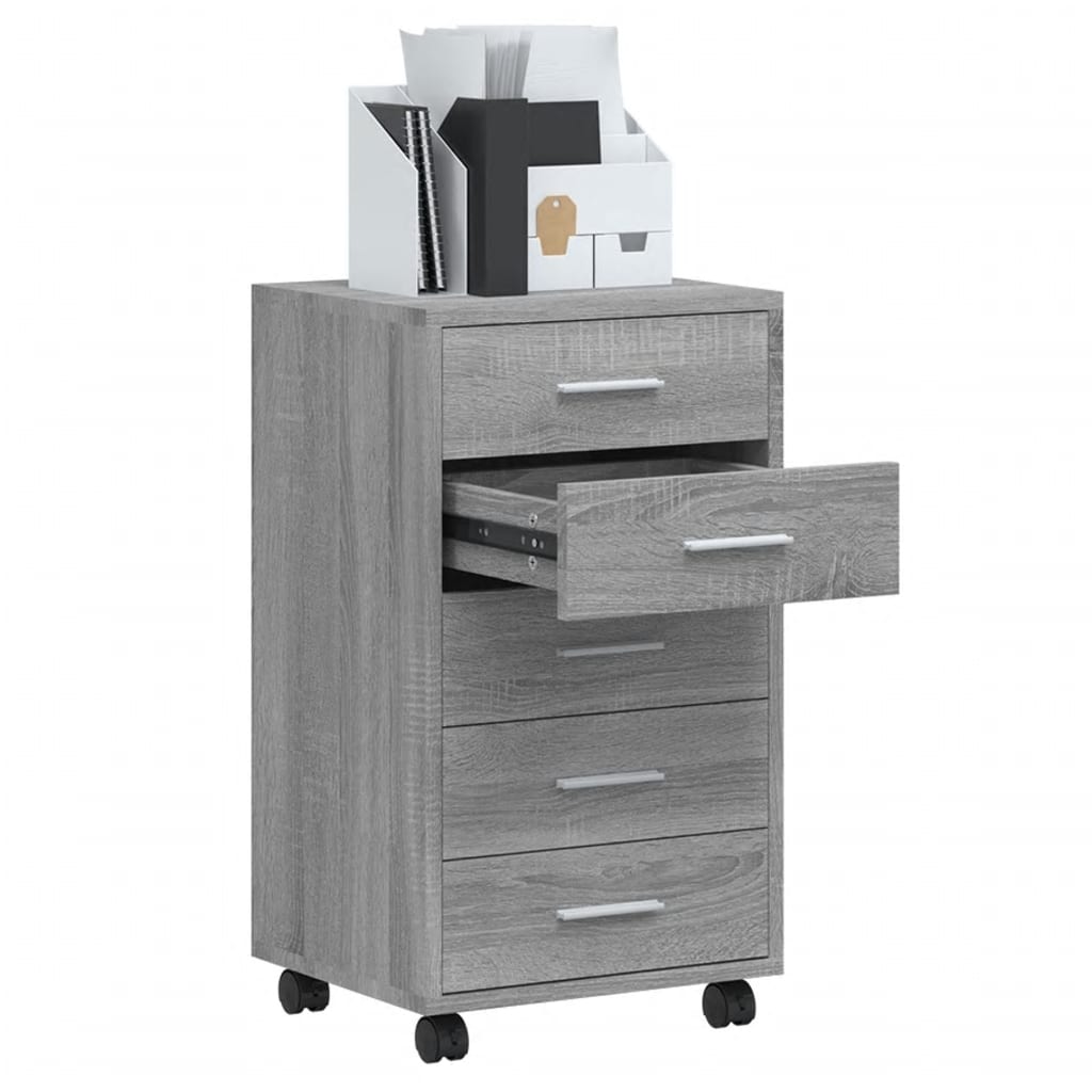 vidaXL Cajonera con ruedas madera contrachapada gris Sonoma