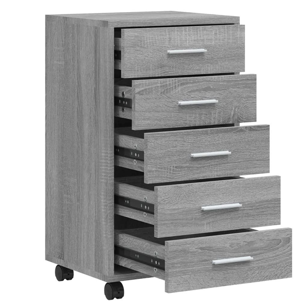 vidaXL Cajonera con ruedas madera contrachapada gris Sonoma