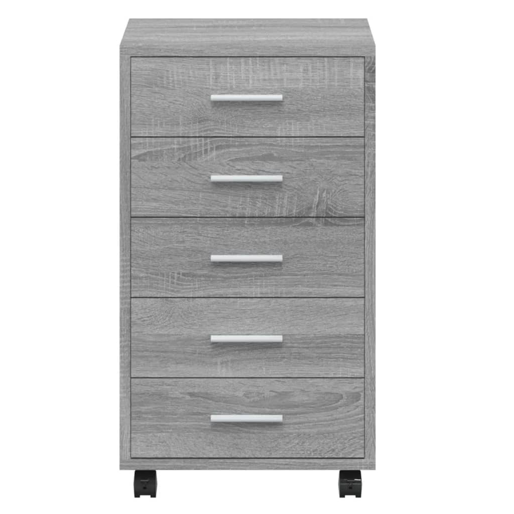 vidaXL Cajonera con ruedas madera contrachapada gris Sonoma