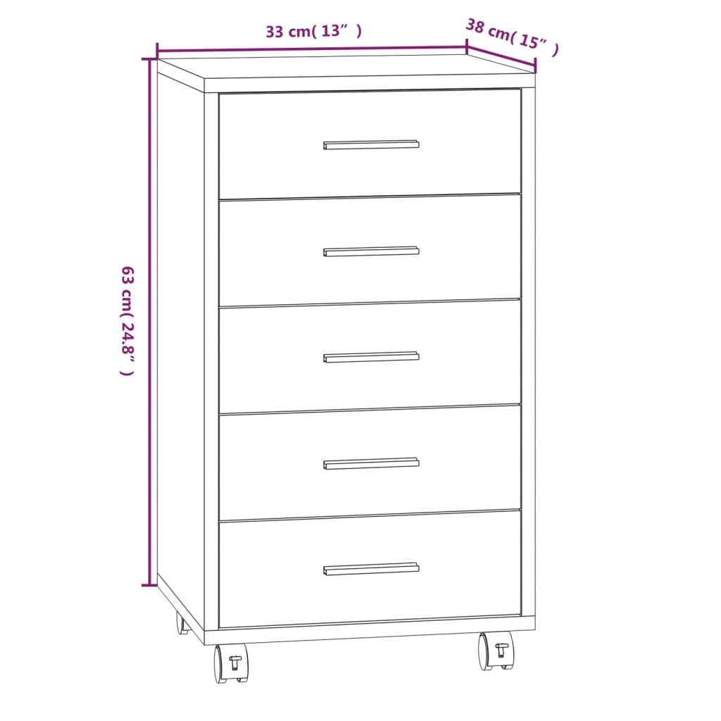 vidaXL Cajonera con ruedas madera contrachapada gris Sonoma