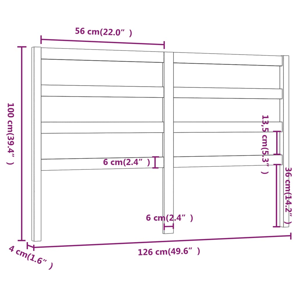 vidaXL Cabecero de cama madera maciza de pino negro 126x4x100 cm