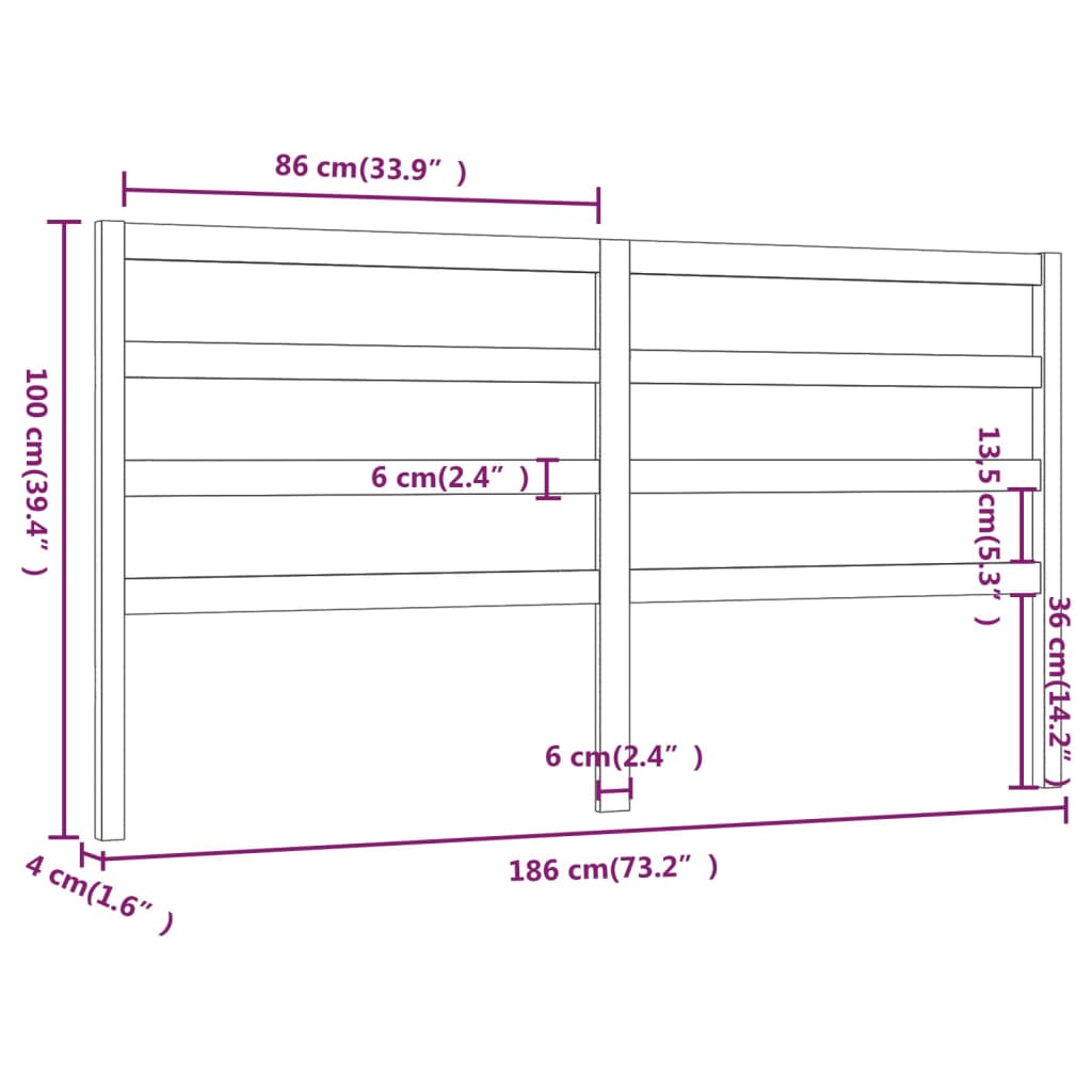 vidaXL Cabecero de cama madera maciza de pino gris 186x4x100 cm