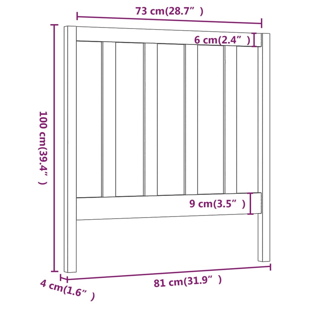 vidaXL Cabecero de cama madera maciza de pino 81x4x100 cm