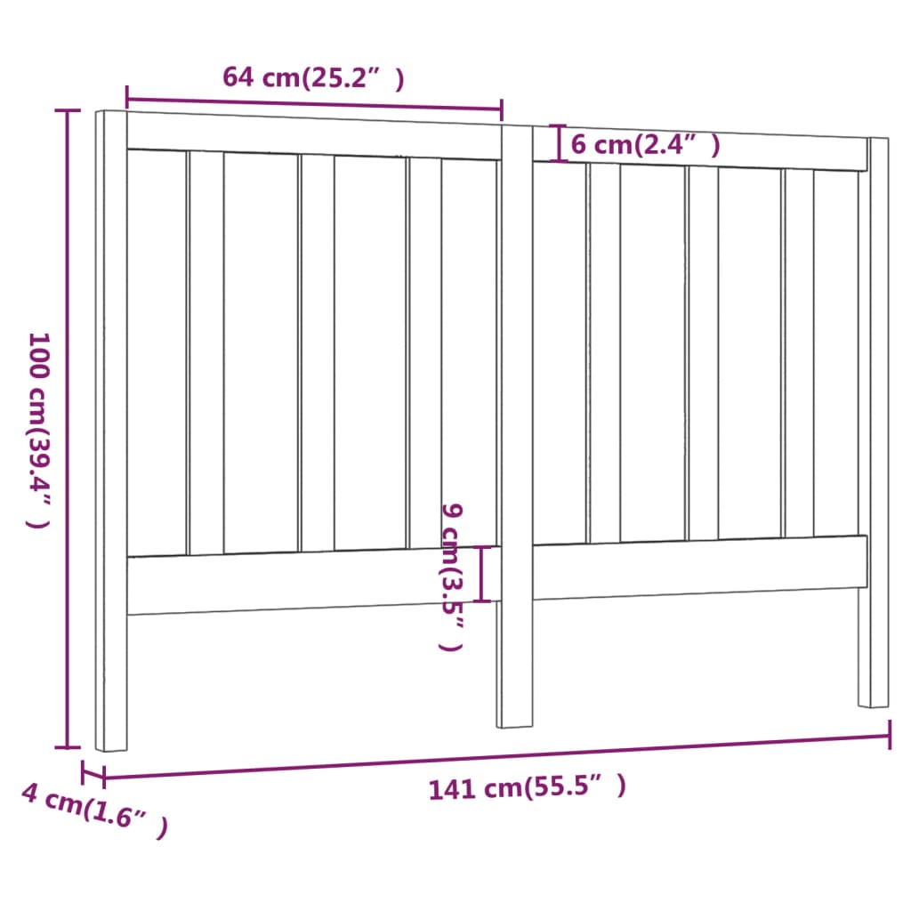 vidaXL Cabecero de cama madera maciza de pino gris 141x4x100 cm