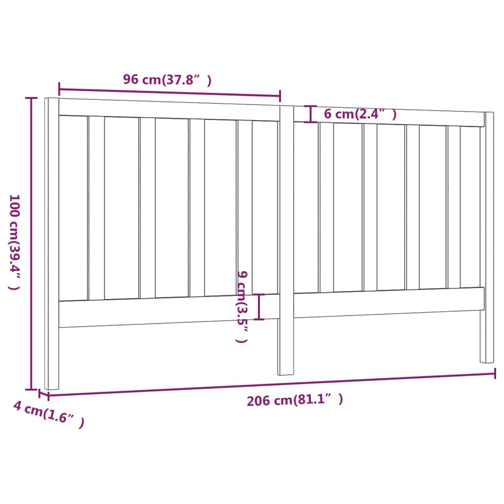 vidaXL Cabecero de cama madera maciza de pino 206x4x100 cm