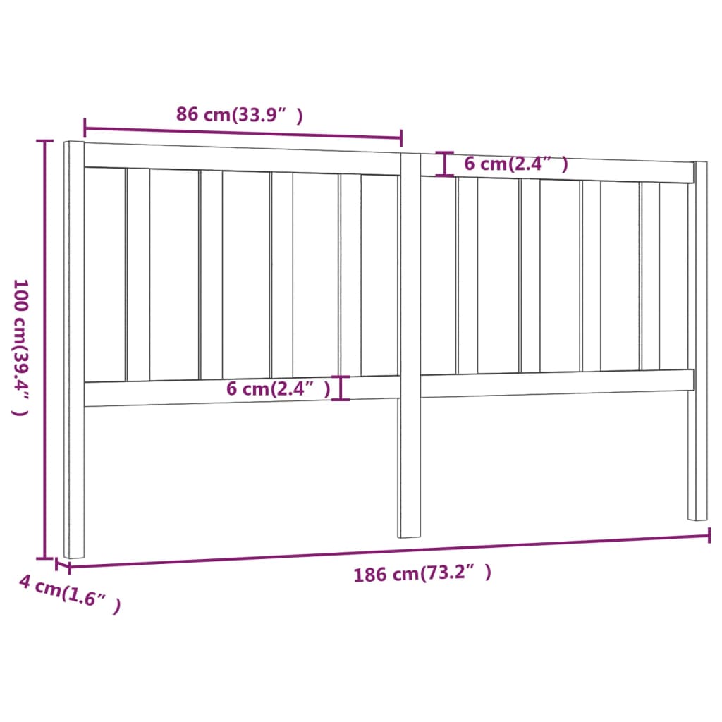 vidaXL Cabecero de cama madera maciza de pino gris 186x4x100 cm