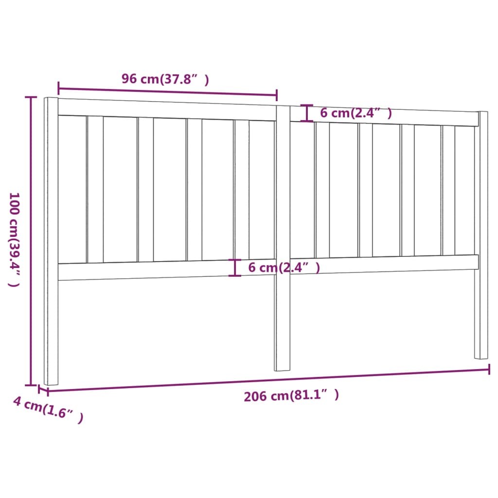 vidaXL Cabecero de cama madera maciza de pino 206x4x100 cm