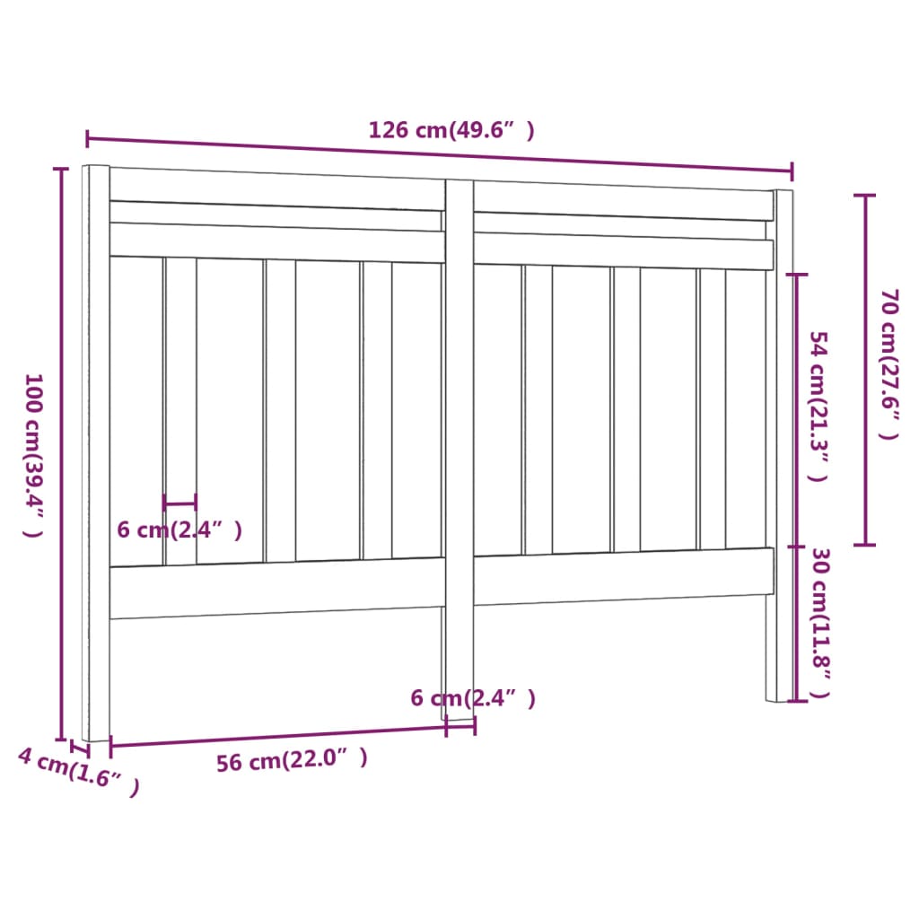 vidaXL Cabecero de cama madera maciza de pino gris 126x4x100 cm