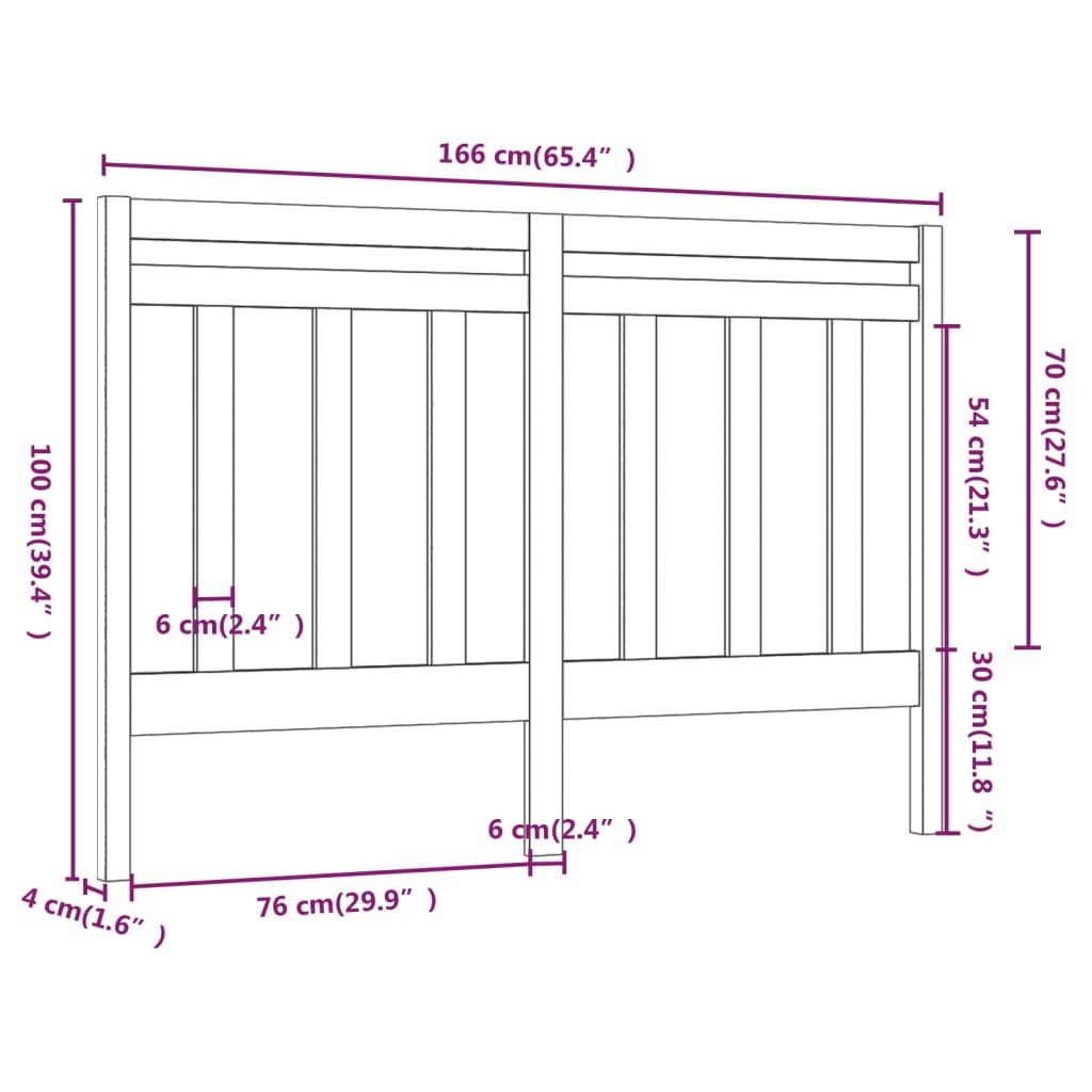 vidaXL Cabecero de cama madera maciza de pino 166x4x100 cm