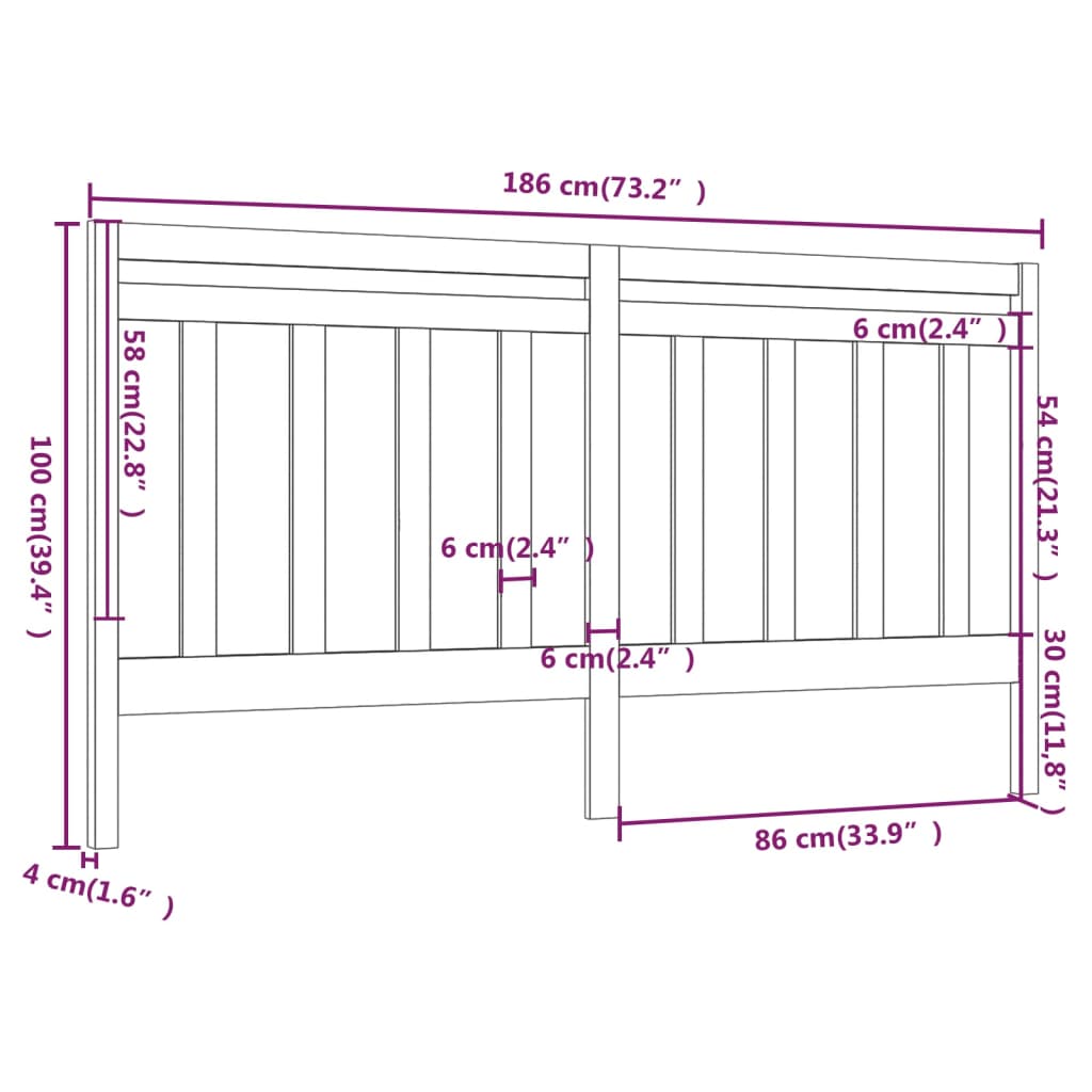 vidaXL Cabecero de cama madera maciza de pino gris 186x4x100 cm