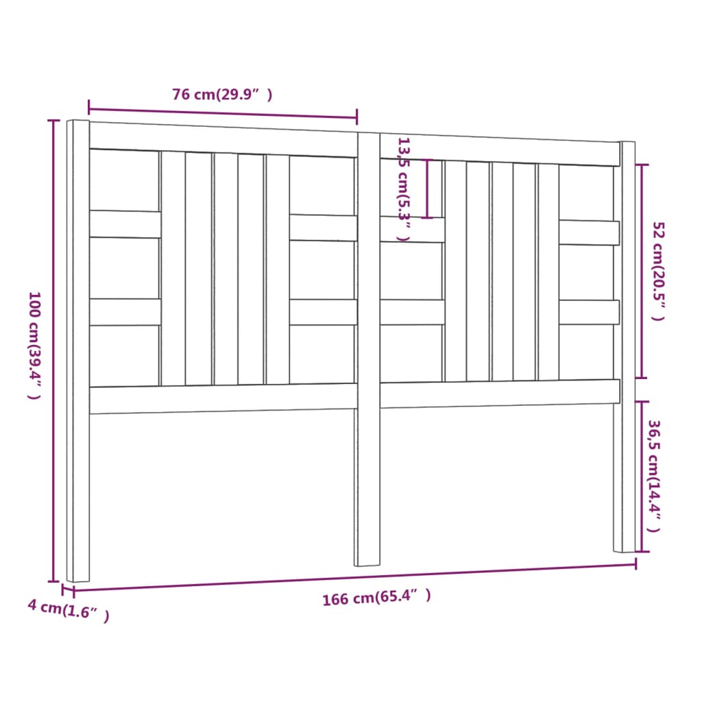 vidaXL Cabecero de cama madera maciza de pino 166x4x100 cm