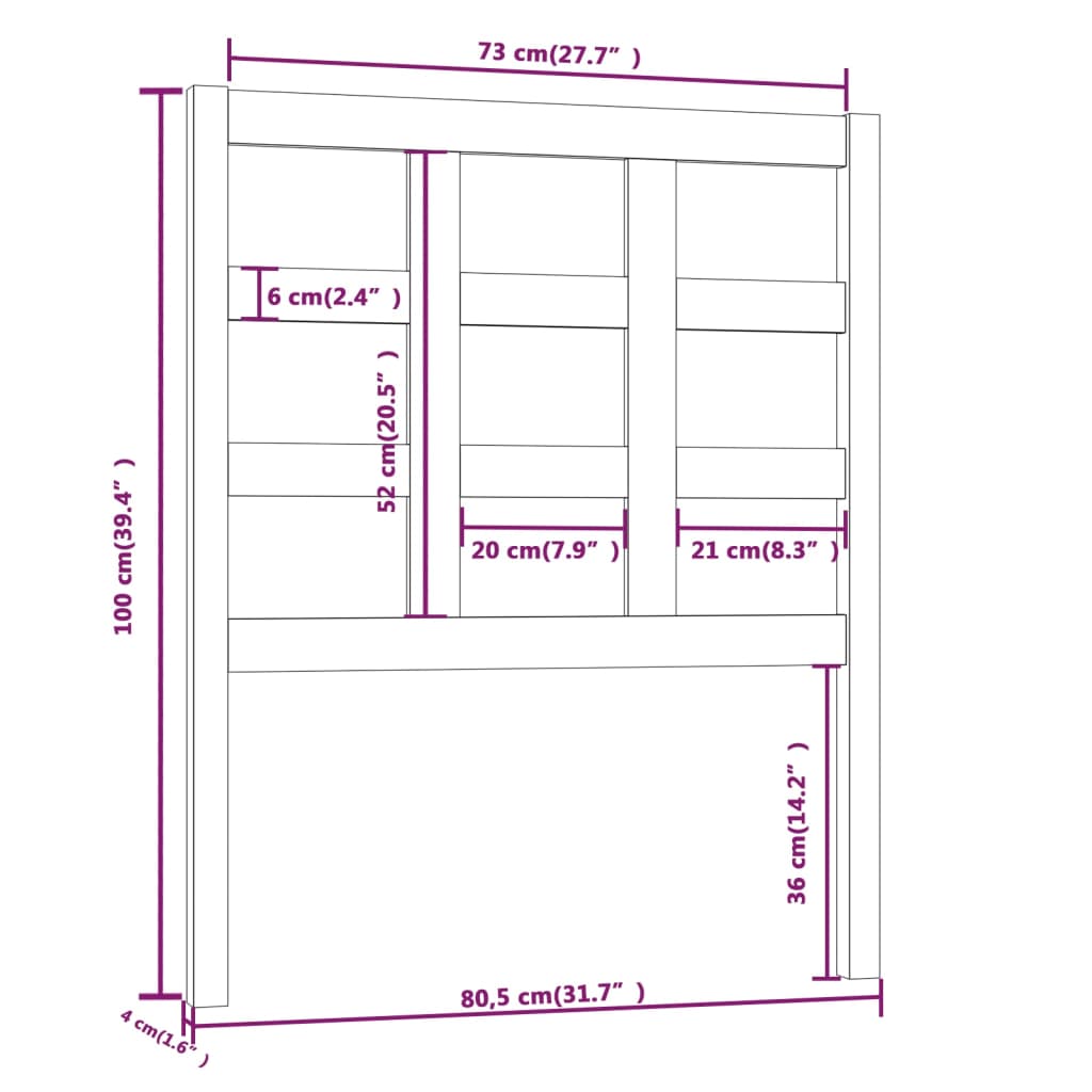 vidaXL Cabecero de cama madera maciza de pino blanco 80,5x4x100 cm