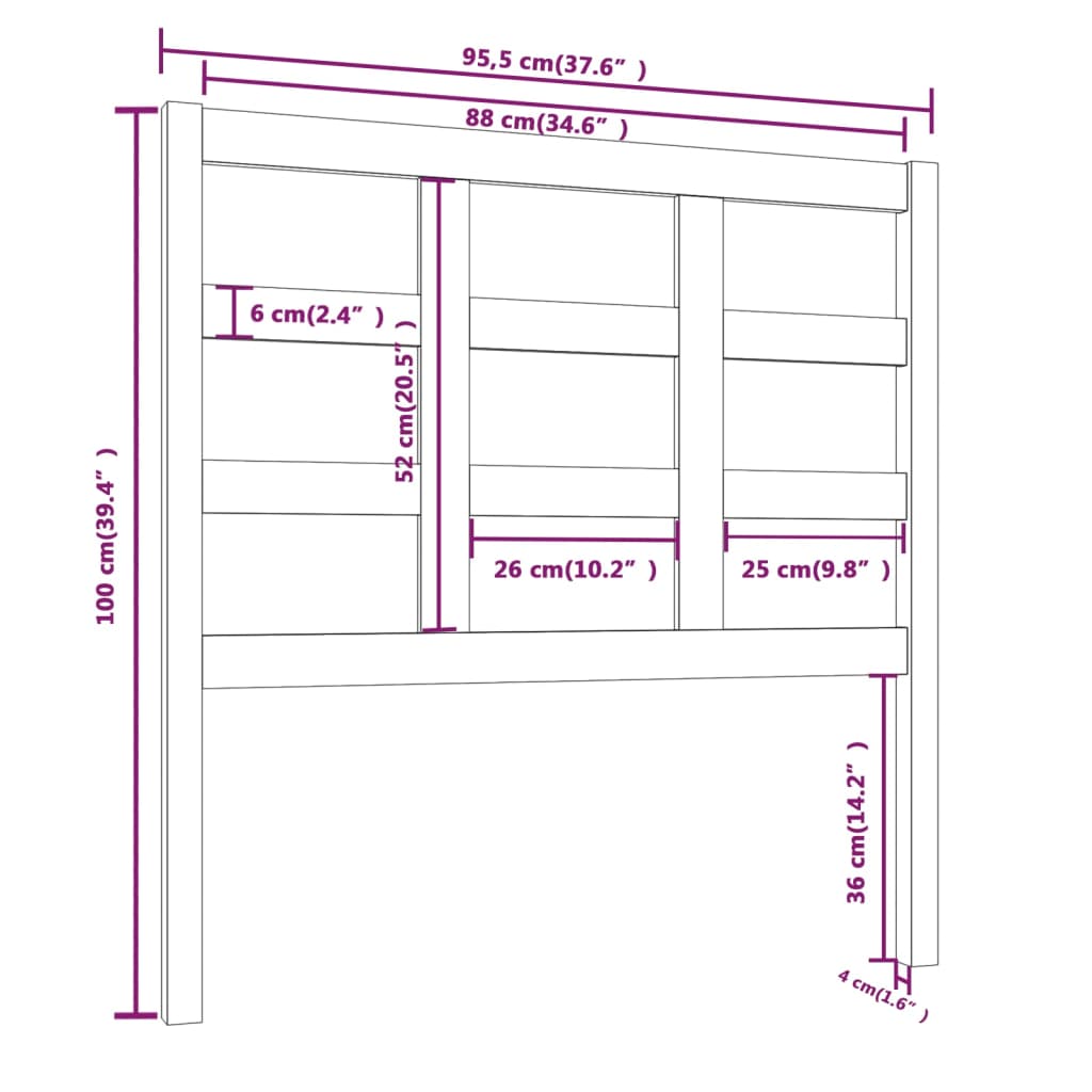 vidaXL Cabecero de cama madera maciza de pino 95,5x4x100 cm