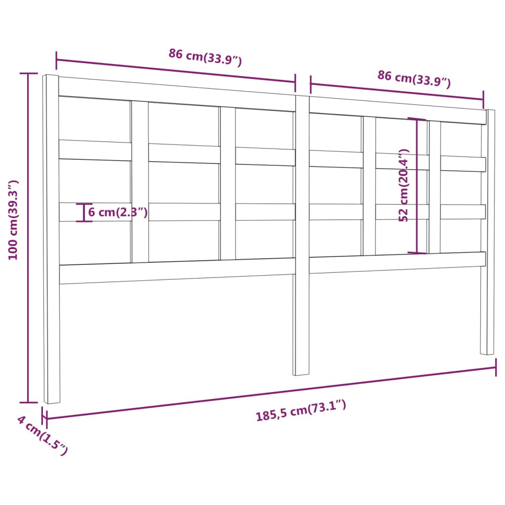 vidaXL Cabecero de cama madera maciza de pino 185,5x4x100 cm