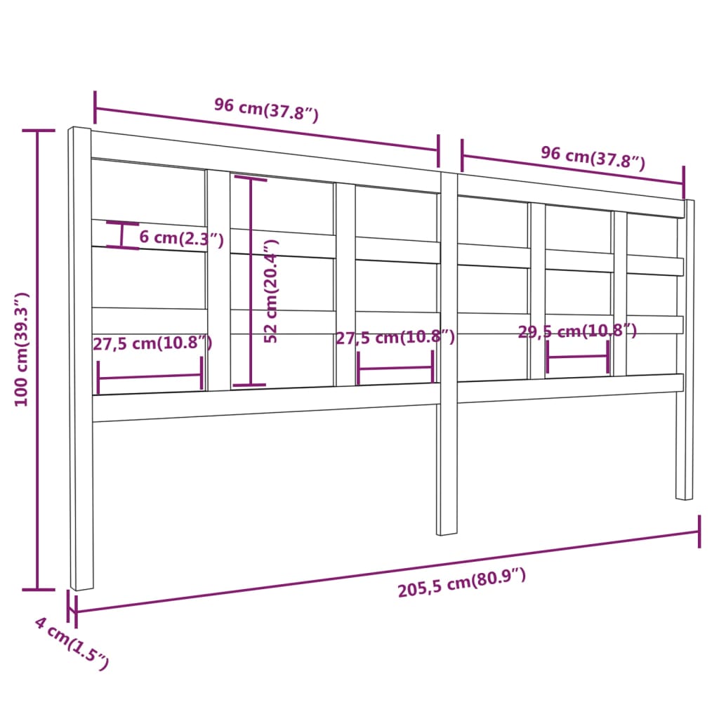 vidaXL Cabecero de cama madera maciza pino marrón miel 205,5x4x100 cm