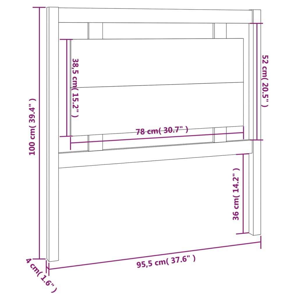 vidaXL Cabecero de cama madera maciza de pino negro 95,5x4x100 cm