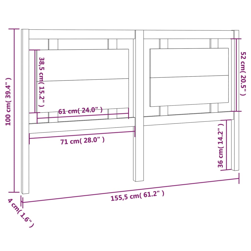 vidaXL Cabecero de cama madera maciza de pino 155,5x4x100 cm