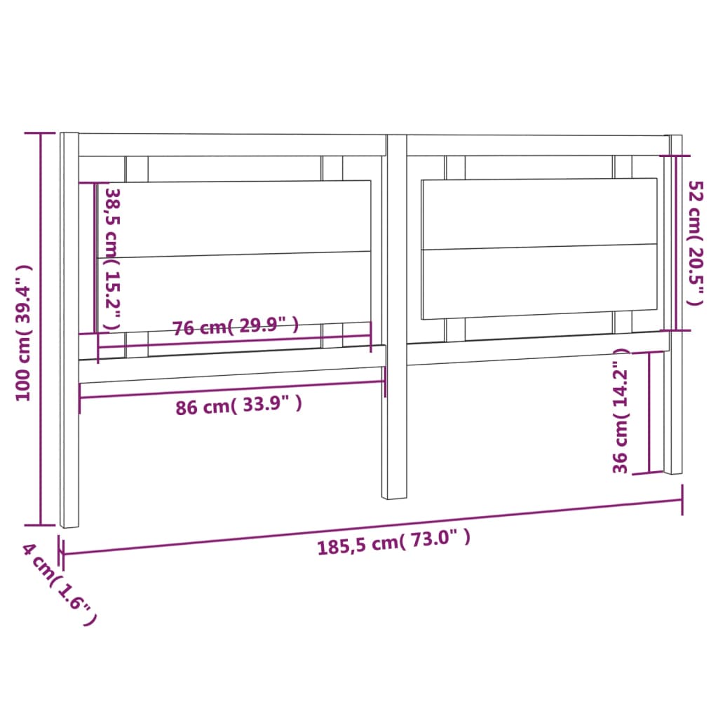 vidaXL Cabecero de cama madera maciza de pino 185,5x4x100 cm