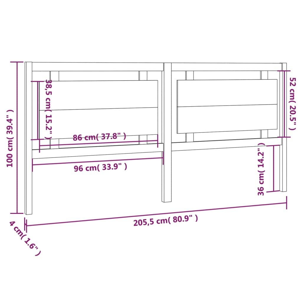 vidaXL Cabecero de cama madera maciza de pino 205,5x4x100 cm