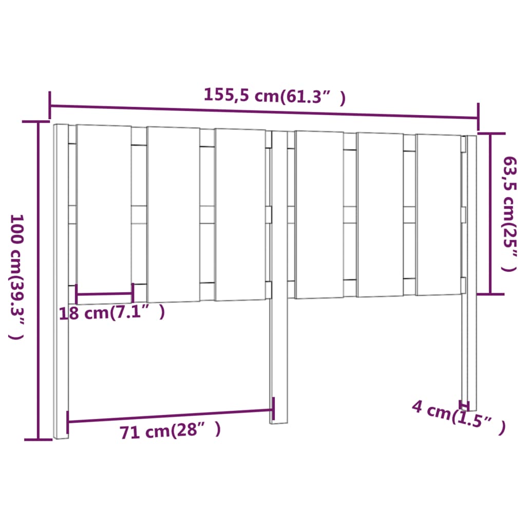 vidaXL Cabecero de cama madera maciza de pino gris 155,5x4x100 cm