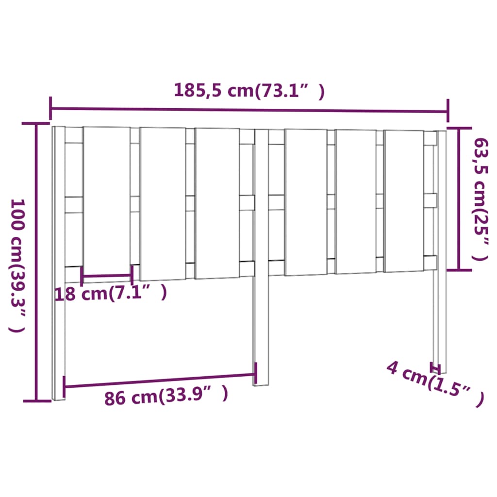 vidaXL Cabecero de cama madera maciza de pino 185,5x4x100 cm