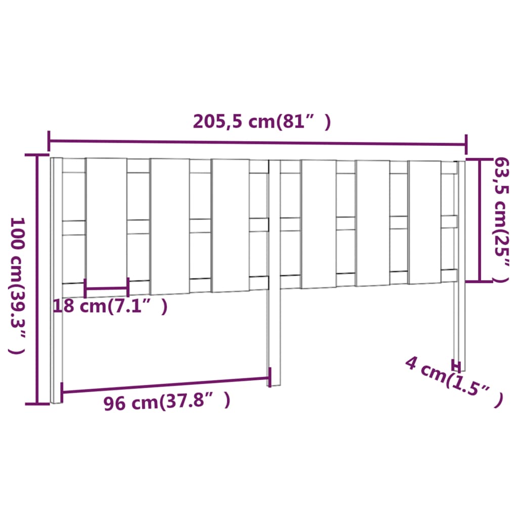 vidaXL Cabecero de cama madera maciza de pino gris 205,5x4x100 cm