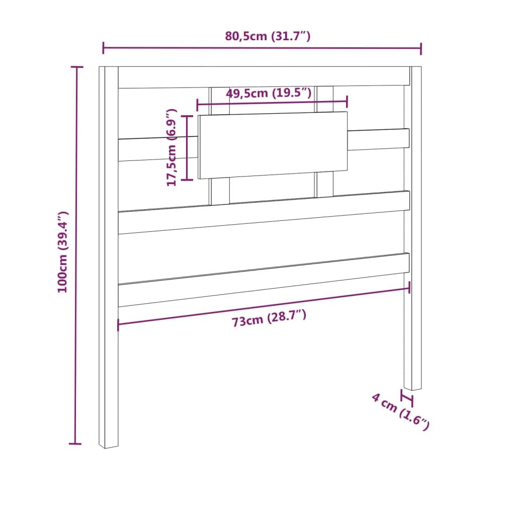 vidaXL Cabecero de cama madera maciza de pino gris 80,5x4x100 cm