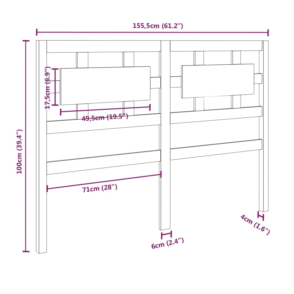 vidaXL Cabecero de cama madera maciza de pino gris 155,5x4x100 cm