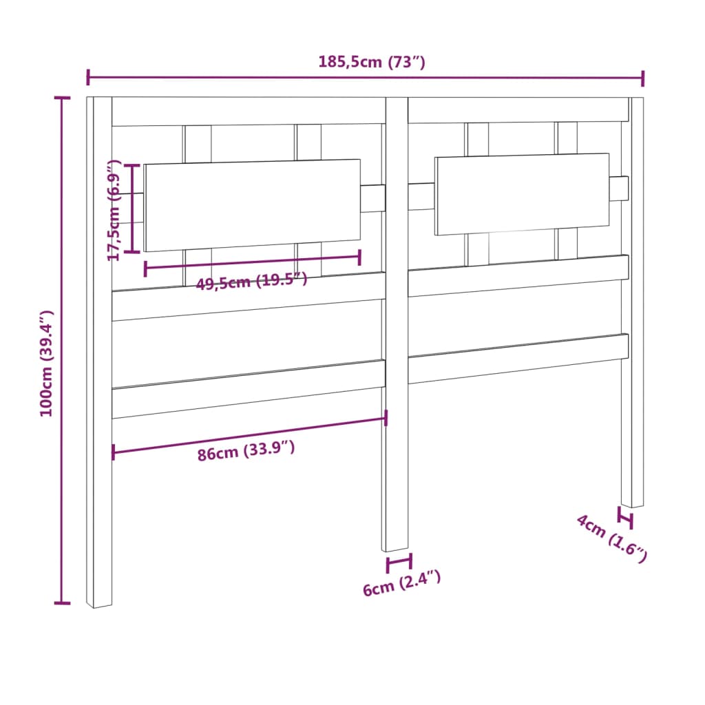 vidaXL Cabecero de cama madera maciza de pino gris 185,5x4x100 cm