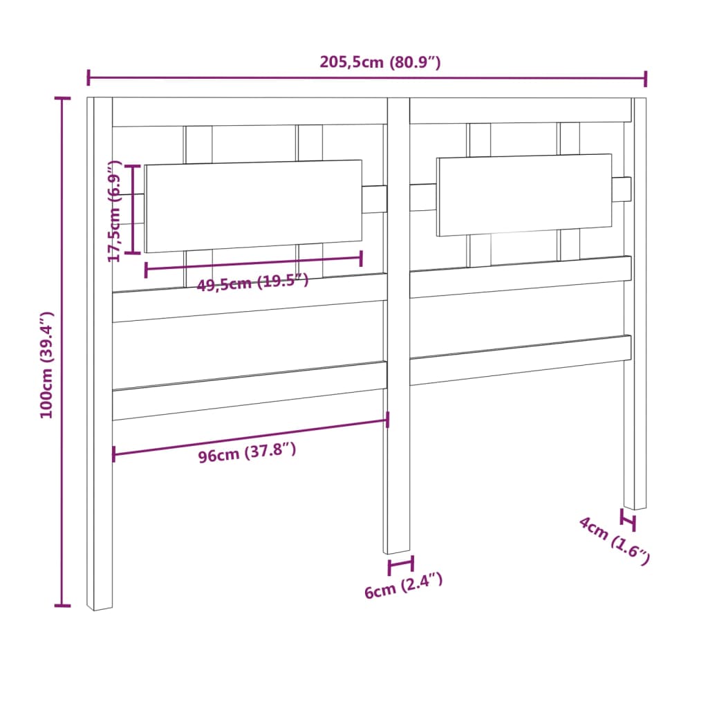 vidaXL Cabecero de cama madera maciza de pino 205,5x4x100 cm