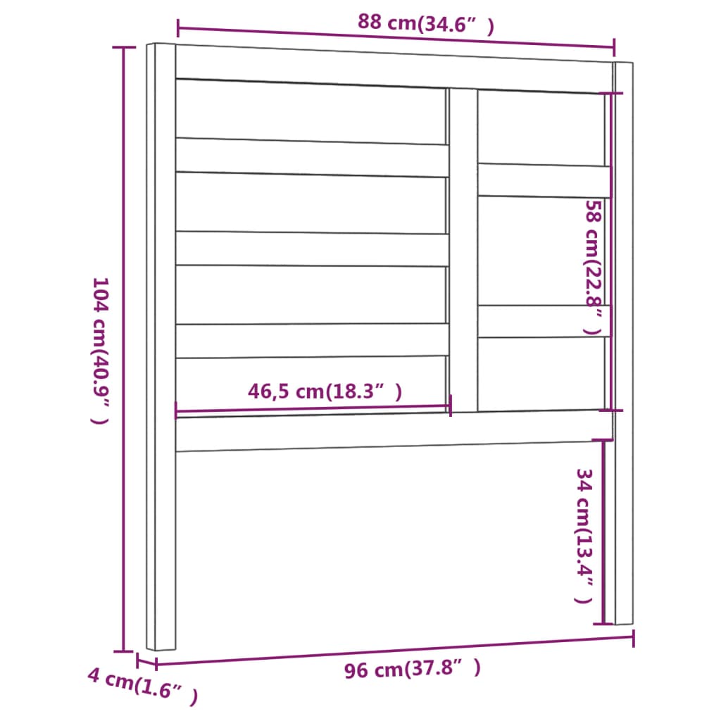 vidaXL Cabecero de cama madera maciza de pino 96x4x104 cm