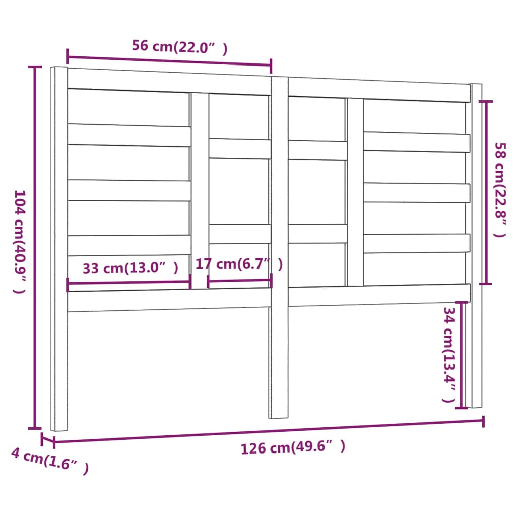 vidaXL Cabecero de cama madera maciza de pino marrón miel 126x4x104 cm