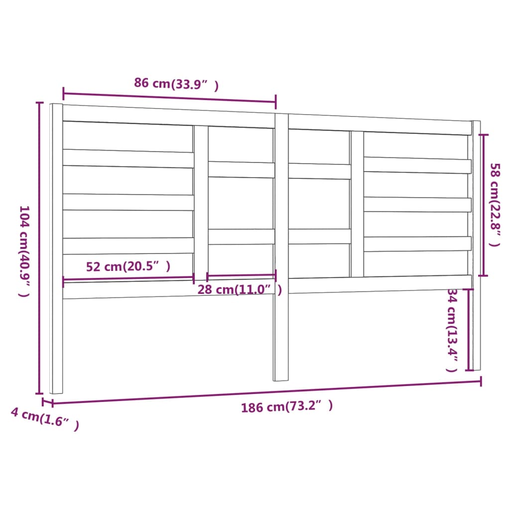 vidaXL Cabecero de cama madera maciza de pino gris 186x4x104 cm