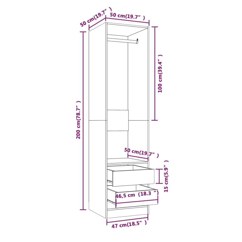 vidaXL Armario con cajones contrachapado roble ahumado 50x50x200 cm